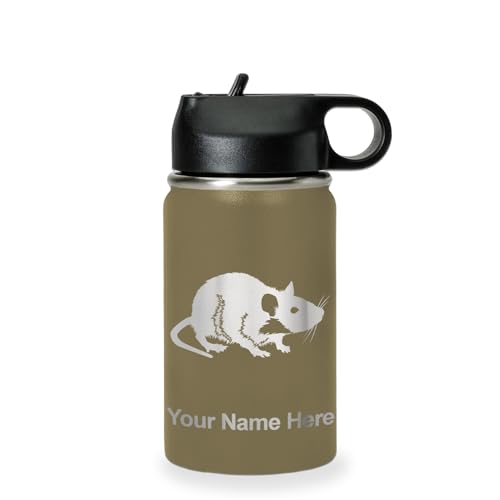 LaserGram Personalized 12oz Water Bottle, Rat (Camo Green) | Engraved Gift, Vacuum Insulated Stainless Steel, Flip-Top Straw Lid, Laser Engraved With Your Name - color: Camo Green, size: 12 Ounces