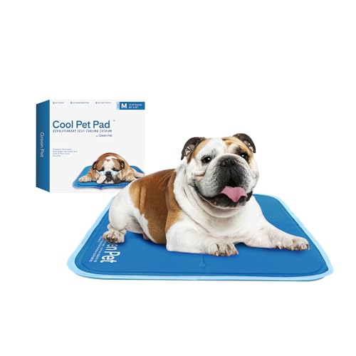 The Green Pet Shop Cool Pet Pad - Medium, Blue - Self-Cooling, Pressure Activated Mat for Dogs & Cats from 21-45 lbs - Non-Toxic Gel, No Water Needed - color: Blue, size: Medium