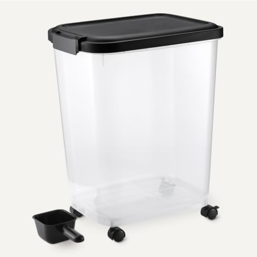 Amazon Basics Pet Food Storage Container with Wheels, BPA-Free, Detachable Scoop, 30lbs Capacity, Reliable Seal - size: 30lbs