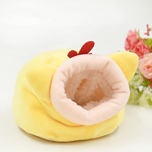 Plush Hamster House for Hamsters Sugar Gliders, Thickened Fleece Small Pet Winter Hideout, Flannel Material 4.7x3.9x3.5in Mini Size for Cage (Yellow) - color: Yellow