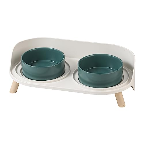 Raised Cat Food and Water Bowl Set - Elevated Ceramic Dishes with Non-Slip Stand and Splash Guard for Small Dogs - 2 x 320 ML (4.9 OZ) - Green - color: Green, size: Small