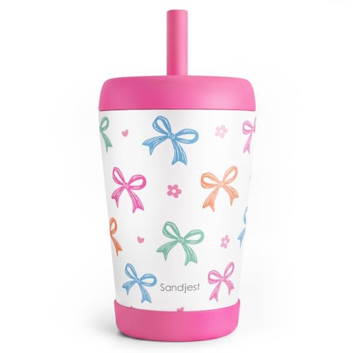SANDJEST Bows Insulated Sippy Tumbler 12 Oz, Gift for Birthday, Christmas & Back to School (Multicolor 2) - color: Bow 4