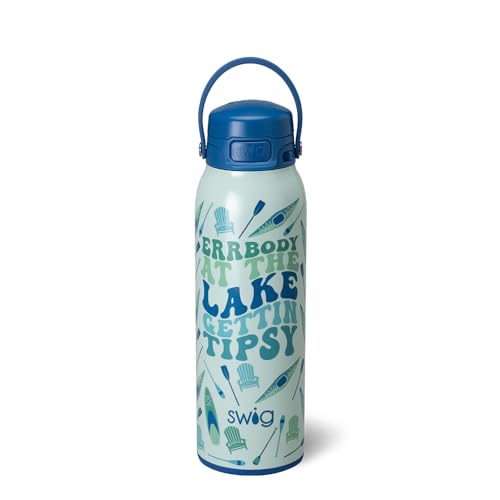 Swig Life 32oz EZ Fill Water Bottle with Straw Lid, Errbody at the Lake | Leakproof Lid - Double Wall Insulated Stainless Steel - Lid, Straw & Lock - Cup Holder Friendly - Dishwasher Safe - color: Errbody Lake, size: 32 Ounces