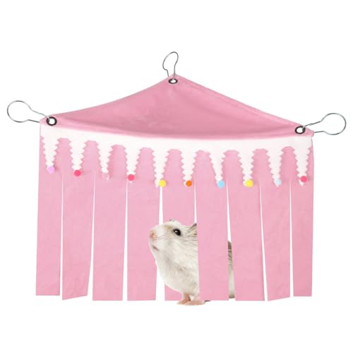Guinea Pig Corner Hideout, Hanging Ferrets Habitat Hideaway, 3-Side Small Animal Hammock Toy for Hamsters, Squirrels, Chinchillas, Rabbits, Hedgehogs - color: pink