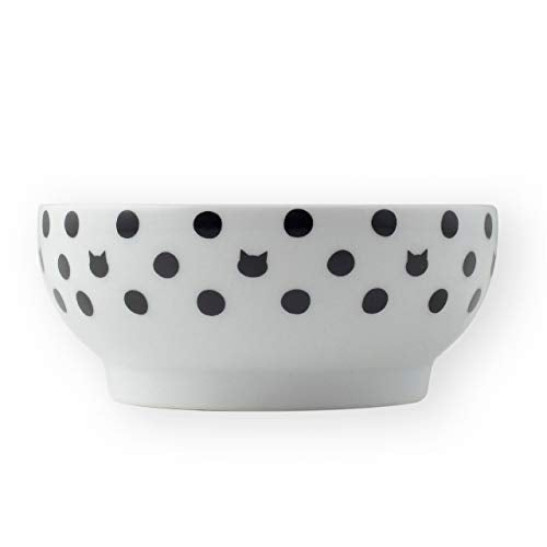Necoichi Shallow Wide Ceramic Cat Food & Water Bowl (Dots Style, Basic Flat) - color: Dots