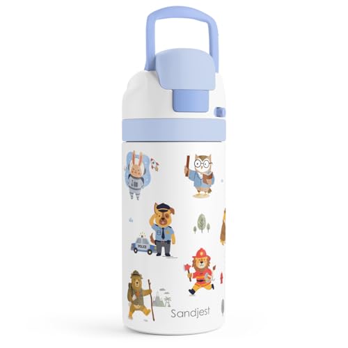 Animals Kids Insulated Stainless Steel Water Bottle 16 Oz, Travel Tumbler for School, Sports for Boys, Birthday, Back To School (Occupational Theme) - color: Animal