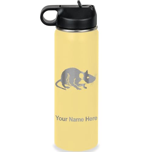 LaserGram Personalized 20oz Water Bottle, Rat (Yellow) | Engraved Gift, Vacuum Insulated Stainless Steel, Flip-Top Straw Lid, Laser Engraved With Your Name - color: Yellow, size: 20 Ounces