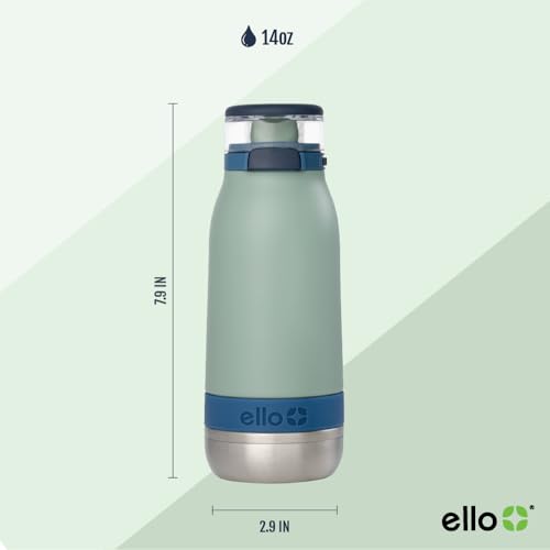 Ello Emma 14oz Insulated Stainless Kids Water Bottle with Straw, Seaside | Insulated stainless steel kids water bottle with straw, leakproof locking lid, carry handle, and cold drinks for school - color: Seaside