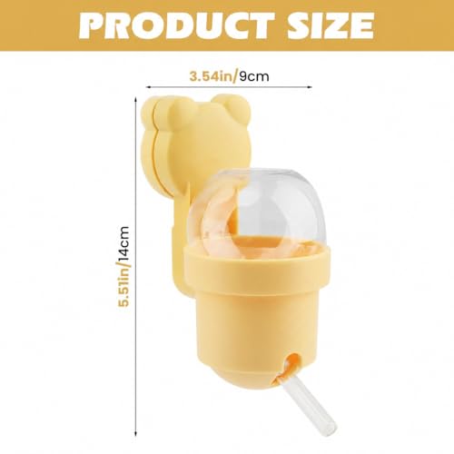 Magnetic Hamster Water Bottle, 3.7 oz Glass Small Pet Water Dispenser with Quiet Vacuum Nozzle, Drop-Resistant Holder for Cage or Glass Tank, for Hamsters, Gerbils and Mice(Yellow)