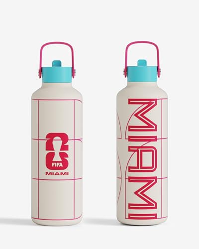 Drib 24oz Insulated Water Bottle, FIFA World Cup 2026 Edition – Performance Stainless Steel Insulated Bottle with Quiet Leak-Proof Straw Lid (Miami - City Touch) - color: Miami - City Touch