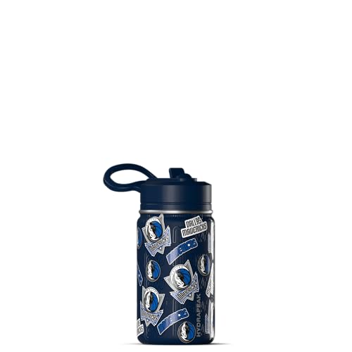 Hydrapeak NBA Officially Licensed Dallas Mavericks Mini 14oz Kids Stainless Steel Water Bottle with Straw Lid & Flexible Handle, Double Wall Insulated, Spill Proof, Perfect for Back to School - color: Dallas Mavericks