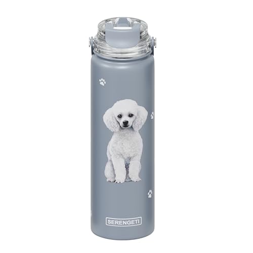 SERENGETI 24 Oz Water Bottle Stainless Steel with Spill Proof Lid - Double walled Vacuum Insulated water flask - Realistic 3D Print of your favorite dog (Poodle) - color: Poodle