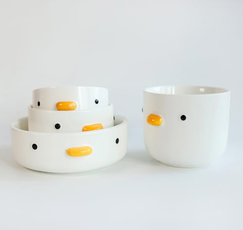 PURROOM Funny Cute Duck Bowl, Handmade Glaze Duck Safety Ceramics 17oz Soup Bowls, 4.6'' Rice Bowl. (500ML) - size: 4.6'' Soup Bowl