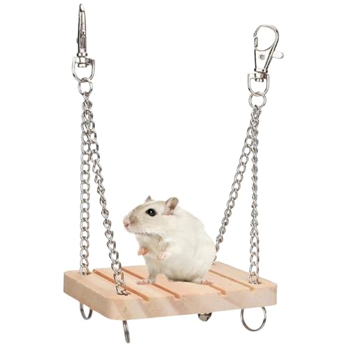 GLOGLOW Hamster Swing, Wooden Swing Hanging Bed with Hanging Chain | Hammock Cage Exercise Molar Toy for Guinea Pig Rat Gerbil Dwarf Hamster