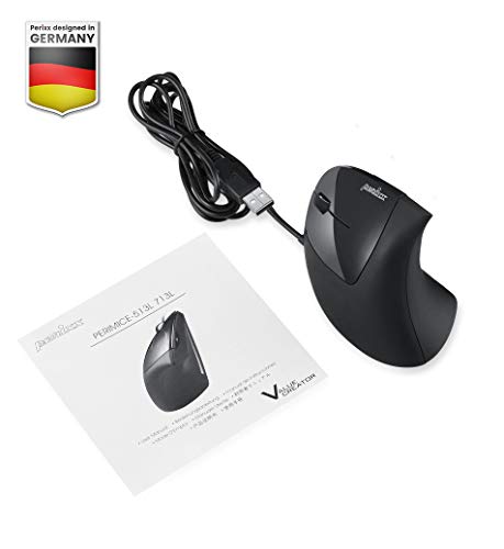 Perixx Perimice-513L Wired Vertical Ergonomic Mouse with 2 DPI, 6 Button Optical Ergo Mouse with 2 Level DPI Switch 1000 1600, Left Handed, Black - style: Wired
