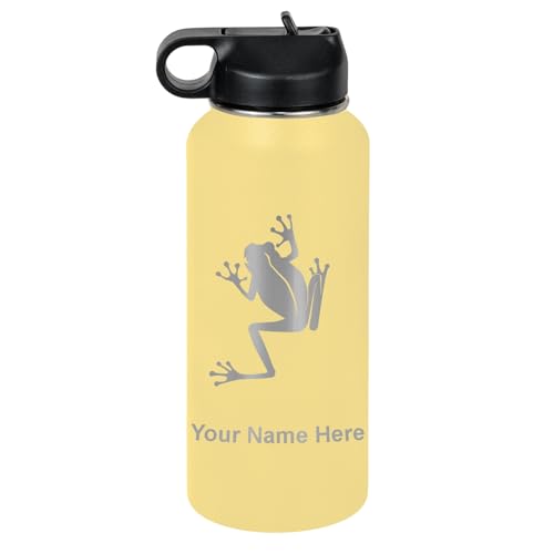 LaserGram Personalized 32oz Water Bottle, Tree Frog (Yellow) | Engraved Gift, Vacuum Insulated Stainless Steel, Flip-Top Straw Lid, Laser Engraved With Your Name - color: Yellow, size: 32 Ounces