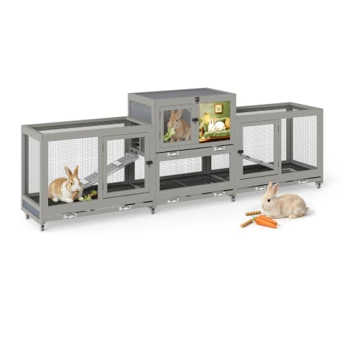 COZIWOW 94.5in Rabbit Hutch, 2-Tier Indoor Bunny Cage with Wheels & Tray | Spacious For Multiple Rabbits. Includes Pull Out Tray & Air Vent For Easy Cleaning. Rolling Wheels For Mobility. - size: 94.5"L x 16.9"W x 32.6"H