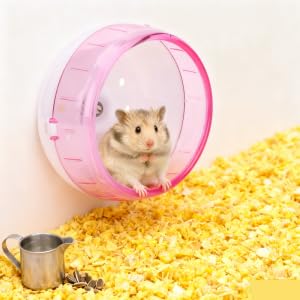 Hamster Running Wheel, Silent Plastic Exercise Roller Running Toy for Small Pets Cage Pink 4.53 Inch 1 Pack