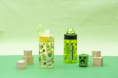 Zak Designs Minecraft Sage 16oz Leak-Proof Straw Kids Water Bottle, 2-Pack | BPA Free Durable Plastic, Cupholder Friendly, Dishwasher Safe, Easy to Clean, Lid Lock, Handle, For School, Home, Travel - color: Minecraft (Creeper)