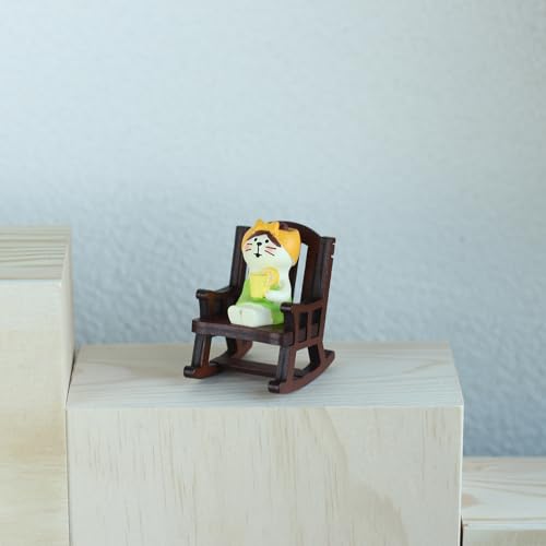 Mevodeata Cute Mini Cat Figurine with Rocking Chair - Resin Collectible Desk Decor, 1.5" Tiny Cat Statue for Home & Office - Gift for Cat Lovers - color: Summer Cat
