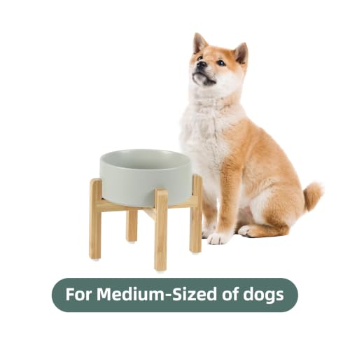 Havniva Dog Bowls Elevated, Ceramic Dog Food and Water Bowl | 7.3” Raised Dog Food Bowl, Elevated Dog Bowls with Bamboo Stand, Non-Slip Dog Water Bowl for Medium Dog, Large Capacity - color: Matte Gray, size: 7.3" - Bowl+Stand