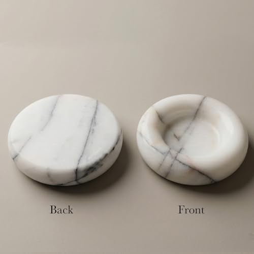 Small Marble Tray, Natural Stone Jewelry Dish & Trinket Dish, 4.3 Inch Round Marble Ring Dish for Keys, Bathroom Vanity, Nightstand, Entryway, Gray White - color: Gray White