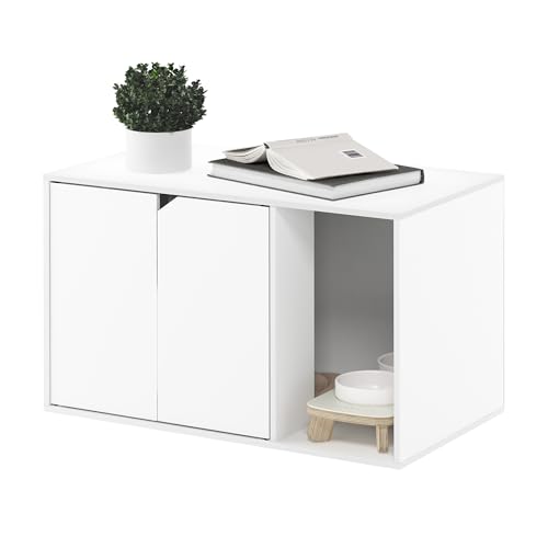 Furinno Peli Litter Box Enclosure, Solid White | Side Entrance, Hidden Litter Box Furniture, Wooden Pet House, Easy Assembly, for Living Room - color: Solid White, size: Large