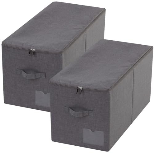 2pcs 60L Folding Sweaters, Down Jackets Wardrobe Zip Lidded Storage Bins | collapsible, Clothing Wardrobe Storage boxes, Dust-proof Lid, blankets,duvets,pillows organizer in Bedroom Closet Shelves - color: Black Gray