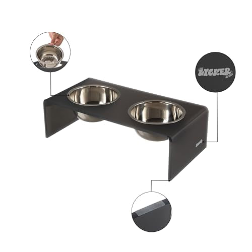 DBL2000J Keaton 5" Small/Medium Modern Acrylic Rectangular Elevated Pet Feeder with 20oz 2-Stainless Steel Bowls, Dark Gray/Chrome - color: Dark Gray/Chrome, size: 20 Ounces (5" Cups 2-Pack)