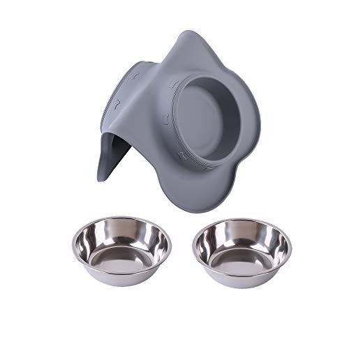 Hubulk Pet Dog Bowls 2 Stainless Steel Dog Bowl with No Spill Non-Skid Silicone Mat + Pet Food Scoop Water and Food Feeder Bowls for Feeding Small Medium Large Dogs Cats Puppies (Medium, Gray) - color: Gray, size: Medium