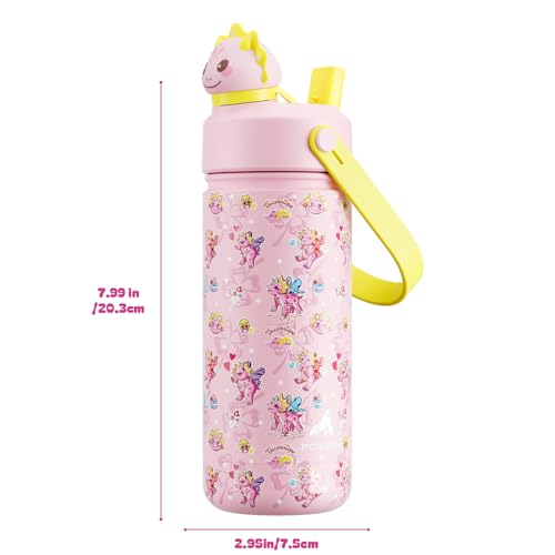 POWCAN 18 oz Kids Water Bottle: 2-in-1 Straw Spout Lid with Soft Animal Head, Leakproof, Backpack Friendly, Keep Cold 24H, Cute Patterns, Insulated Cup for School, Playtime, Trip, Gift (Lovely Trike) - color: Lovely Trike, size: 18 Ounces