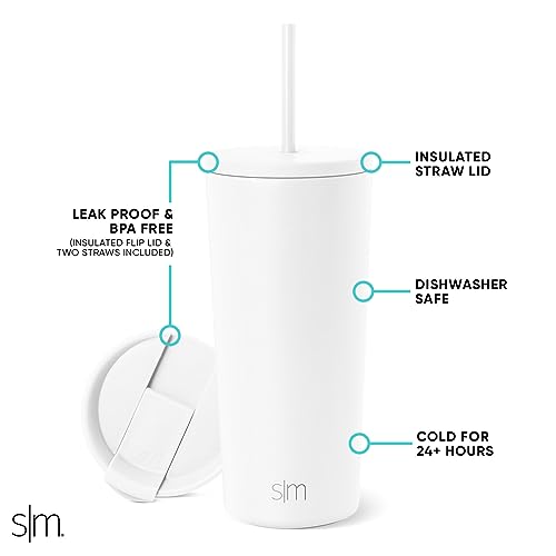 Simple Modern Iced Coffee Tumbler, Insulated | 20oz | White | Reusable Stainless Steel Cup, Travel Mug, Water Bottle with Straw | Cupholder Friendly & Spill Resistant, Winter White - color: -Winter White, size: 20 Ounces