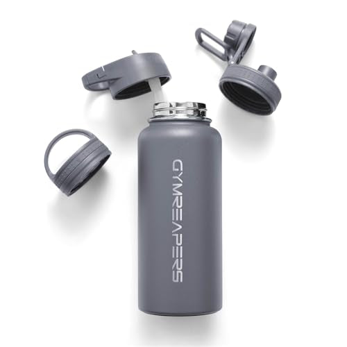 Gymreapers Insulated Water Bottle with Straw - 32 OZ Stainless Steel Water Bottles - BPA Free Metal Double Wall Vacuum Cold Hot Leakfree Flask Jug For Travel, Sports, Gym, School & Workout - color: Faded Blue