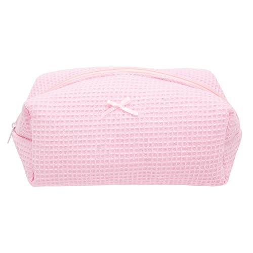 PAZIMIIK Cozy Makeup Bag for Women,Zipper Cosmetic Pouch,Waffle Candy Pink | Soft Cosmetic Organizer for Makeup,Skincare,Toiletries,Daily Beauty Essentials,Purse,On-the-Go,Bridesmaid Gifts - color: Waffle Check Pink