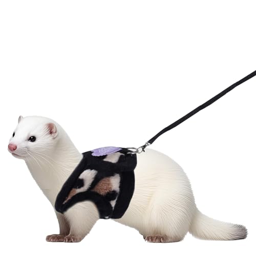 Small Animal Harness and Leash Set, Leopard Print Ferret Leash and Harness Soft Ferret Clothes Stuff Kit Outdoor Walking Accessories for Tiny Pet Rabbit Bunny Guinea Pig Hamster Puppy Kitten