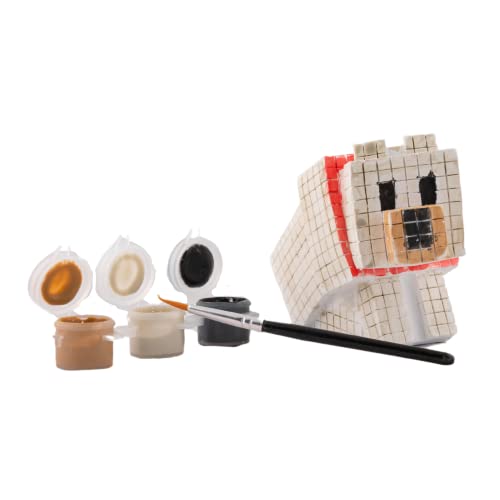 Minecraft Paint Your Own Figurines Craft Kit for Kids, 2 Ceramic Figures | Minecraft Wolf & Creeper Painting Art Set, 6 Paints, 2 Brushes, DIY Arts & Crafts, Paint Set, Coloring for Kids - style: Minecraft: Creeper and the Wolf