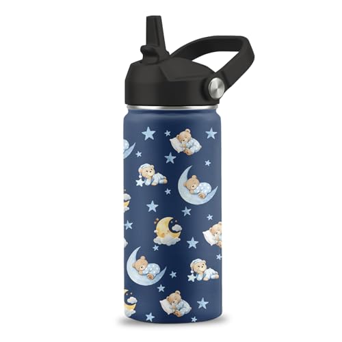 Cute Bears Water Bottle Gifts for Boys Girls, 16 oz Water Bottle with Straw | Bear Cup Stainless Steel Insulated Tumbler, Bear Gifts for Birthday Christmas Holiday - color: Bear