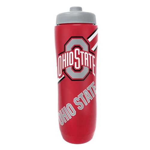 Party Animal NCAA Squeeze Bottle, 32 oz, Ohio State Buckeyes | Slim, lightweight BPA-free sports water bottle with quick-flow squeeze; fits backpacks & cup holders for kids or adults - style: Ohio State Buckeyes