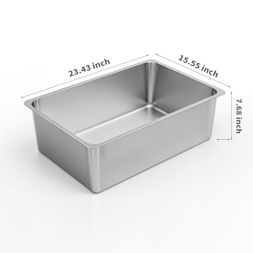 Kirecoo XXL Stainless Steel Cat Litter Box High Sided, Non-Stick | Solid Metal Box, Odor Free, Non Stick, Rust Proof, Easy to Clean, Ideal for Cats, Kittens, Multi-cat & Rabbits, Indoor Use - size: 23.43" L x 15.55" W x 7.68" H