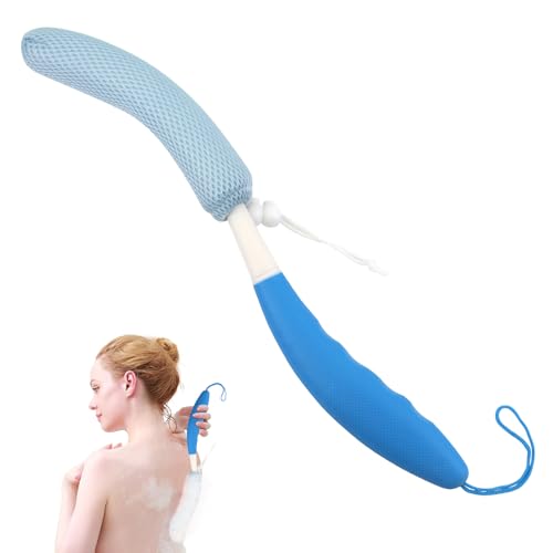 Back Scrubber for Shower,15.35"Curved Body Brush with Anti Slip Long Handle | Long Back Scrubber for Men & Women, Skin Exfoliating Curved Back Scrub Brush, Removable Long Handle Mesh Sponge Back Washer - size: Blue+Blue Handle (YS0125)