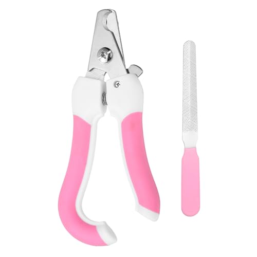 Pet Nail Clipper with Nail File, Pet Nails Clippers and Trimmer with Safety Guard, Professional Grooming Tool for Indoor Small Dog Cat Kitten, (Pink/White, 1 Set) - color: Pink/White