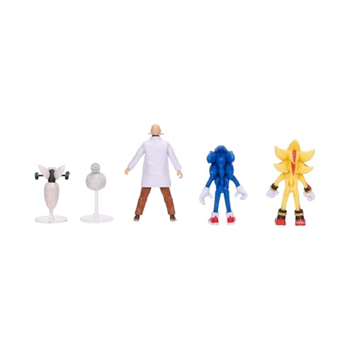 Sonic 3 Movie Action Figures 2.5-Inch Movie Collector Toy Figure Multi-Pack, Wave #3 Includes Sonic, Gerald Robotnik, Super S, Buzzbomber & Burrito Drone- Officially Licensed Toys | Sonic The Hedgehog Movie 3 Inch Mini Figure Wave 3 - 5-Pack Bundle