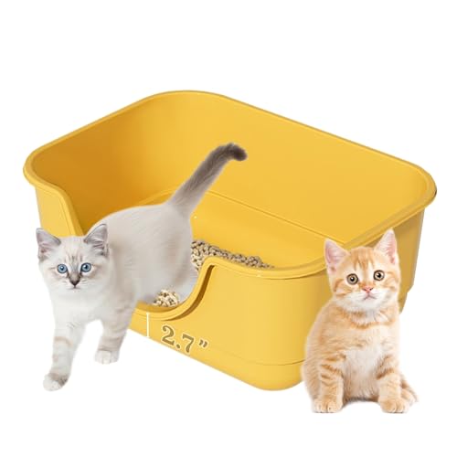 Low Entry Small Litter Box for Kittens, Kitty Plastic Litter Boxes, Open Top, Anti-Splash High Sided Litter Tray Pan for Medium Pets, Puppy, Easy to Clean, 15.7" L*11.8" W*6.7" H (Yellow) - color: Yellow-1 Pack