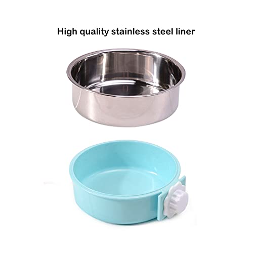 Crate Dog Bowl,Removable Stainless Steel Water Food Feeder Bowls Crate Coop Cup,Pet Cage Bowls with Bolt Holder for Cat, Puppy, Birds, Rats, Rabbits Small Animals ((Blue+Green+Pink) Round, Samll) - color: (Blue+Green+Pink) Round, size: Small