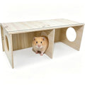 Hamiledyi Wooden Hamster Tunnel 2-Chamber Hideout Tunnel Multi Chamber Exploring Toy Platform 11 x 5.3 x 4.3 Cage Accessories for Syrian Hamsters Rat Mice - size: L