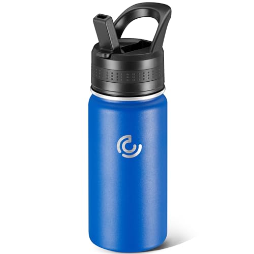 14 Oz Kids Water Bottle, Stainless Steel Water Bottle with Straws, Leak-Proof, BPA-Free, Insulated Water Bottles for School Boys & Girls|Blue - color: Blue