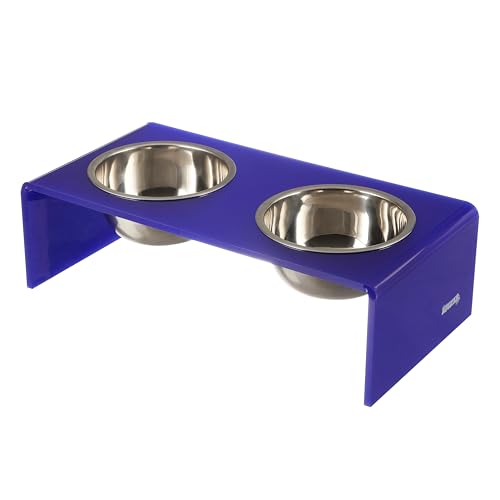 DBL2000F Keaton 5" Small/Medium Modern Acrylic Rectangular Elevated Pet Feeder with 20oz 2-Stainless Steel Bowls, Purple/Chrome - color: Purple/Chrome, size: 20 Ounces (5" Cups 2-Pack)