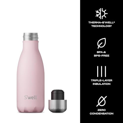 S'well Stainless Steel Water Bottle, 9oz, Pink Topaz, Triple Layered Vacuum Insulated Containers Keeps Drinks Cold for 24 Hours and Hot for 12, BPA Free, Perfect for On the Go - color: Pink Topaz, size: 9 Ounces