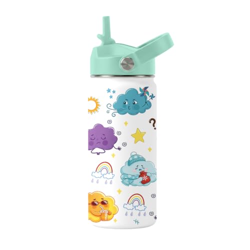 Cloud 16 oz Water Bottle with Straw – Kids Stainless Steel Vacuum Insulated Cup, Leakproof Straw Lid, Reusable Travel Mug for Boys and Girls Outdoor Sports - color: Cloud1