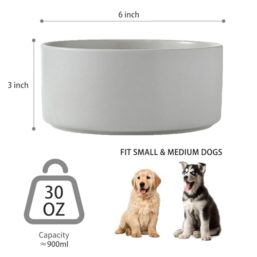 6'' Ceramic Dog Bowl - 30Oz Classic Dogs Food & Water Bowl for Small and Medium Breed Dogs, Heavy Duty Non-Slip Dog Dishes, Food Grade Stoneware Pet Bowl, Dishwasher & Microwave Safe, Grey - color: Bowl - Grey, size: 6 inch